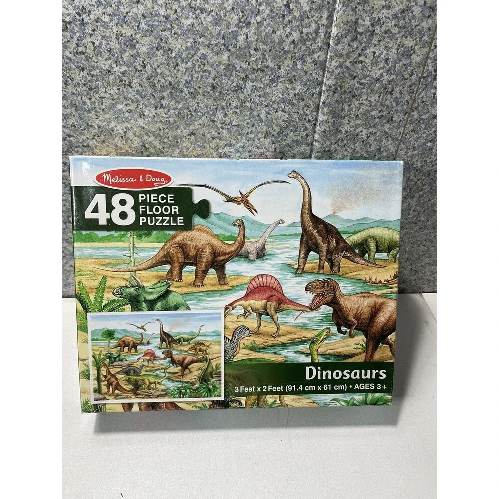 MELISSA & DOUG Floor Puzzle Dinosaurs 48 Jumbo Pieces Easy Clean 🧩🎁 EUC